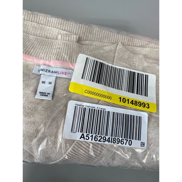 Isaac Mizrahi Live V Neck Sweater with Chest Pocket Women XL Heather Oatmeal NEW - Picture 2 of 5